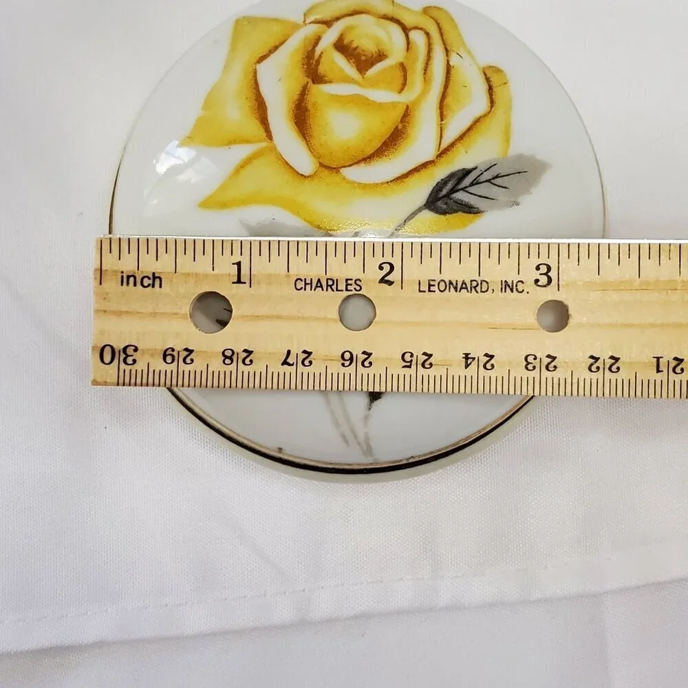 VTG Yellow Rose Trinket Holder Jewelry Box Porcelain Round Gold Trim Japan
